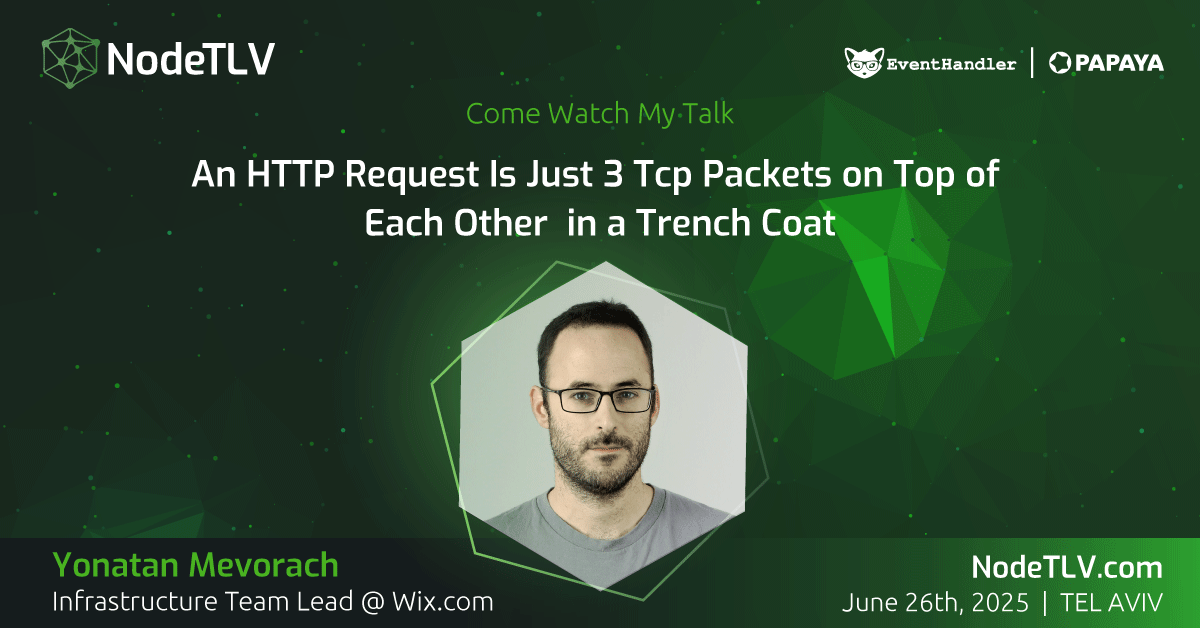 NodeTLV's tweet image. We are proud to announce that Yonatan Mevorach, Infrastructure Team Lead at @Wix, will be speaking at #NodeTLV '25!
Want to learn more? Check out all the details at ๐ nodetlv.com