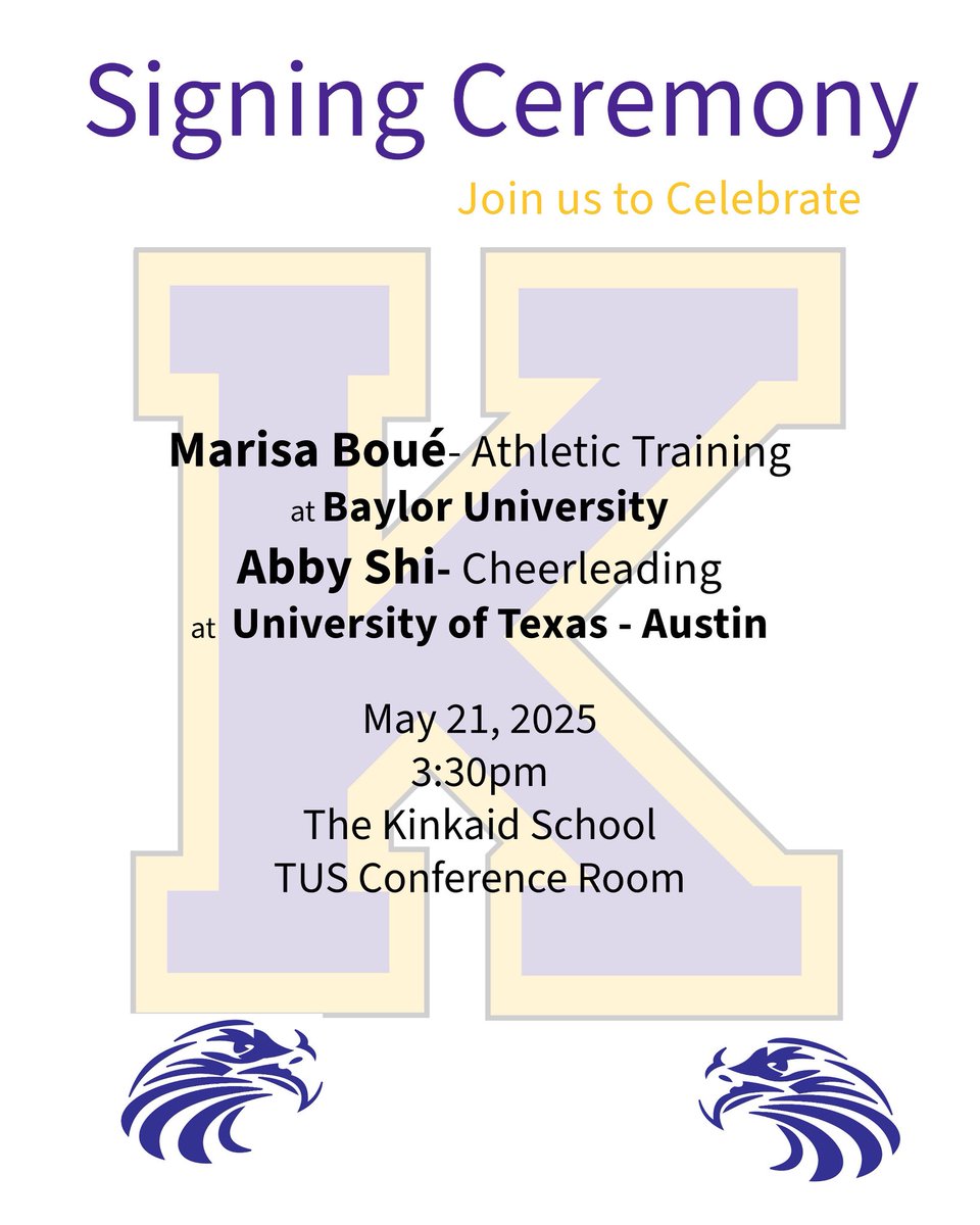 🎉 It’s time to celebrate! Join us for the last athletic signing day of the year as we honor two incredible athletes and their next chapter! 🏅✍️

📅 Tomorrow | 🕞 3:30 PM
📍 TUS Conference Room

Let’s send them off with the love and support they deserve! 💪🔥 #TalonsUp