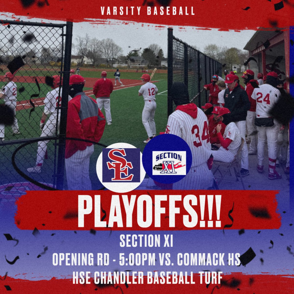 Best of luck to our @smithtowneastbaseball in their Home @sectxisuffolk PLAYOFF game today vs. Commack HS! 5:00 PM First Pitch! LET'S GOOOO! 🐂⚾🔥🤑🔥 @scsd_hse @smithtowncsd @newsdayhssports @smithtownboosterclub @trenchstagram