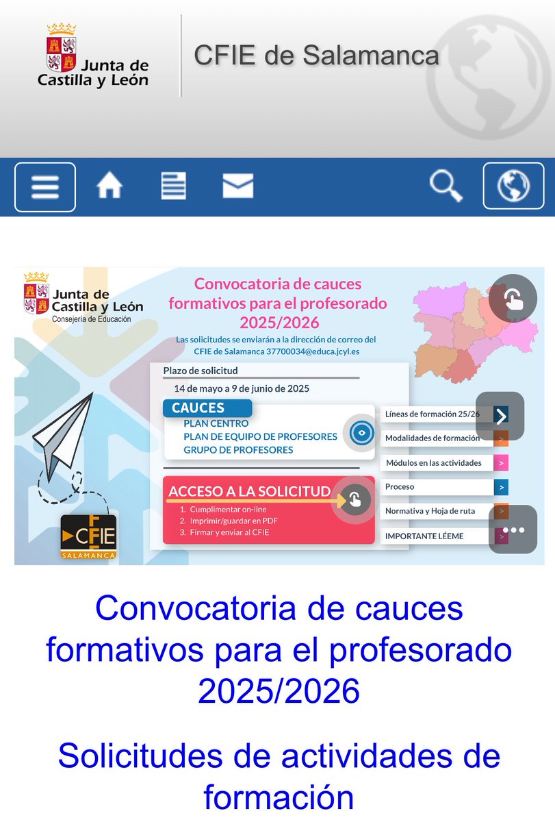 Segunda reunión de Coordinadores de Formación, Calidad e Innovación para presentar las instrucciones de cierre del curso  24-25 y las convocatorias y líneas prioritarias para la formación del curso 25-26 

cfiesalamanca.centros.educa.jcyl.es/sitio/
#formaciónCyL