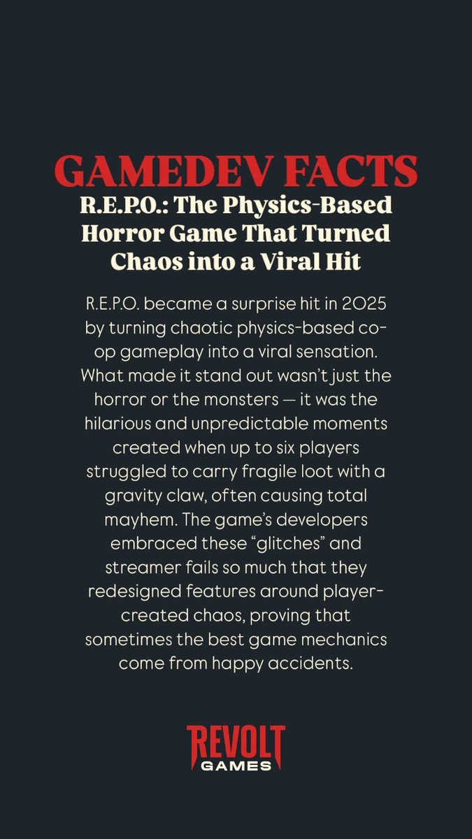 RevoltGamesMD's tweet photo. Interesting facts about #minecraft #stardewvalley #repo #theforest 

Which is you fav #indiegame ? 
#indiedev #indiegamestudio https://t.co/ORbraS19V9