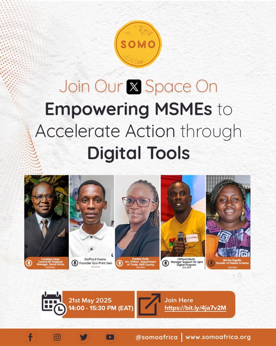 Kuku Plug 🔌 (@chi3f_kuku) on Twitter photo 🚨 Going live on @somoafrica X Space!
Let’s talk MSMEs + Digital Tools = 🚀 Growth
🗓️ 21st May | 🕑 2PM EAT
🎙️ I’m on the panel—don’t miss out!
🔗 bit.ly/4ja7v2M
#MSME #DigitalTools #AjiraDigital #SomoAfrica <a href="/YunitokKenya/">Yunitok Kenya</a> <a href="/GenUnlimited_/">Generation Unlimited</a> <a href="/eMobilis/">eMobilis Technology Training Institute</a> 🚨 Going live on @somoafrica X Space!
Let’s talk MSMEs + Digital Tools = 🚀 Growth
🗓️ 21st May | 🕑 2PM EAT
🎙️ I’m on the panel—don’t miss out!
🔗 bit.ly/4ja7v2M
#MSME #DigitalTools #AjiraDigital #SomoAfrica <a href="/YunitokKenya/">Yunitok Kenya</a> <a href="/GenUnlimited_/">Generation Unlimited</a> <a href="/eMobilis/">eMobilis Technology Training Institute</a>