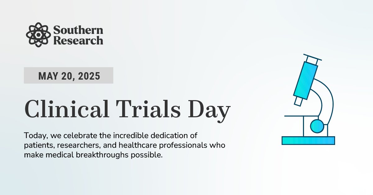 SoResearchNews's tweet image. Every data point builds the bridge from curiosity to cure.
On Clinical Trials Day, Southern Research salutes the rigorous science that reveal how therapies work and speed their path to patients.