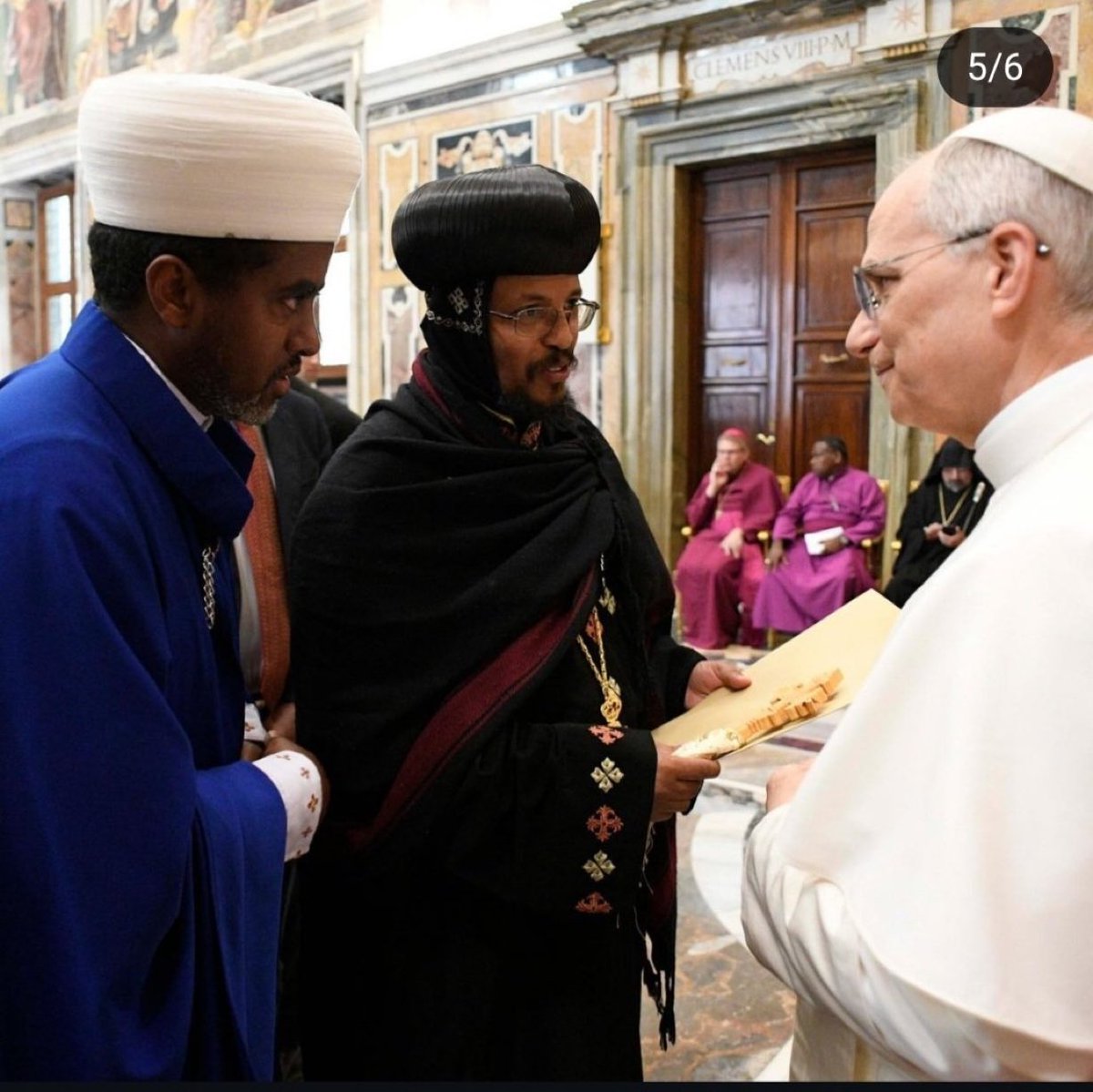The new and head of the Catholic Church Pope Leo with bishop of orthodox Tewahdo church