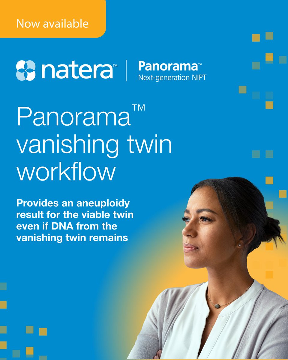 NateraGenetics's tweet photo. We are pleased to share that Panorama now includes the addition of an enhanced vanishing twin capability. In a vanishing twin pregnancy, Panorama can now provide aneuploidy and fetal sex results for the viable twin even in the presence of DNA from the vanished twin.  

This launch is backed by data from the VANISH study, the first prospective NIPT study in vanishing twin pregnancies with genetic confirmation on all newborns. Results showed 100% accuracy in both viable twin and fetal sex identification.  

With over 40 peer-reviewed publications and data from 2M+ patients, Panorama remains the most validated NIPT. We are proud to be able to address this unmet clinical need with this new capability. https://t.co/NTerjqfAzp

#NIPT #Natera