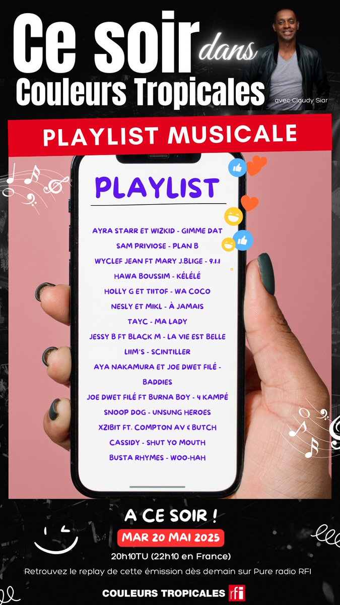 CoulTropicales's tweet photo. Playlist musicale avec @Claudy_Siar :
@ayrastarr @wizkidayo #sampriviose @wyclefjean @maryjblige @HawaBoussim #Tiitof @Nesly_Nefertiti #Mikl @TaycOfficiel #JessyB242 #BlackM #Liim's @AyaNakamuraa @JoeDwetFile @burnaboy @SnoopDogg @xzibit #comptonav #Butchcassidy @BustaRhymes https://t.co/p4tF0UlWrb