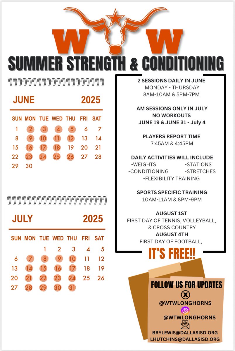 Summer strength and conditioning schedule!