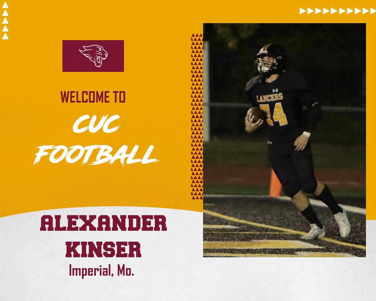 It's time to welcome another new family member for the 2025 season ⬇️                  

Meet our linebacker/offensive lineman from Imperial, Missouri.                    

Welcome to the CUC Family, Alexander Kinser!!