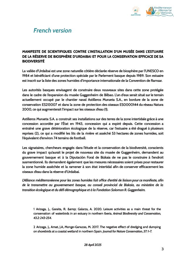 ‼️ Científicos de toda Europa y del Mediterráneo han lanzado un manifiesto conjunto para impedir que el proyecto de ampliación del Guggenheim avance por uno de los humedales más sensibles de España.

Suma tu voz de scientifico aquí ➡️ forms.office.com/Pages/Response…

<a href="/guggenurdaibai/">guggenheimurdaibaistop</a>