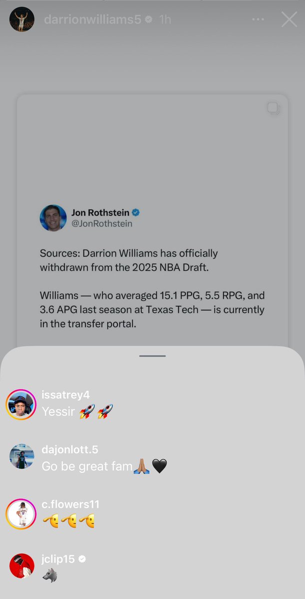 NC State transfer commit Jerry Deng has commented “🐺” on Darrion Williams’ Instagram story 👀
#D5ToState #DarrionWilliamsToState