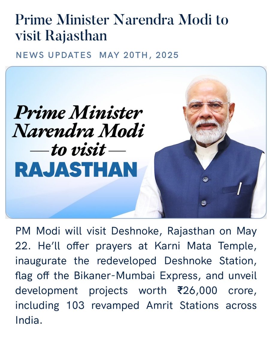 DowariDipika's tweet photo. Prime Minister Narendra Modi to visit Rajasthan
https://t.co/RcINcHJGPs via NaMo App https://t.co/e8fX0xuGSM