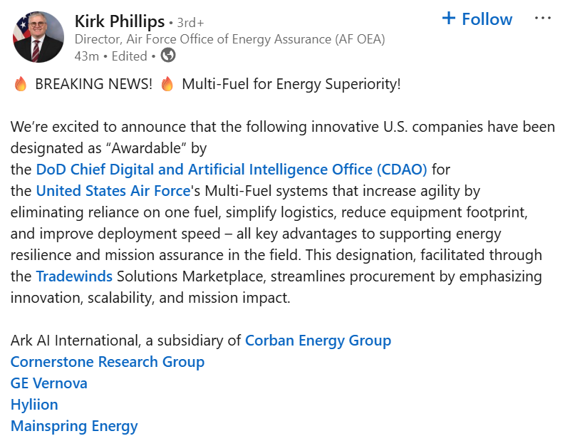 hyliionaire's tweet photo. Breaking News🥳: @hyliion @MainspringEnrgy @usairforce @AFEnergy

@realThomasHealy #karno https://t.co/xpzeEVhykX