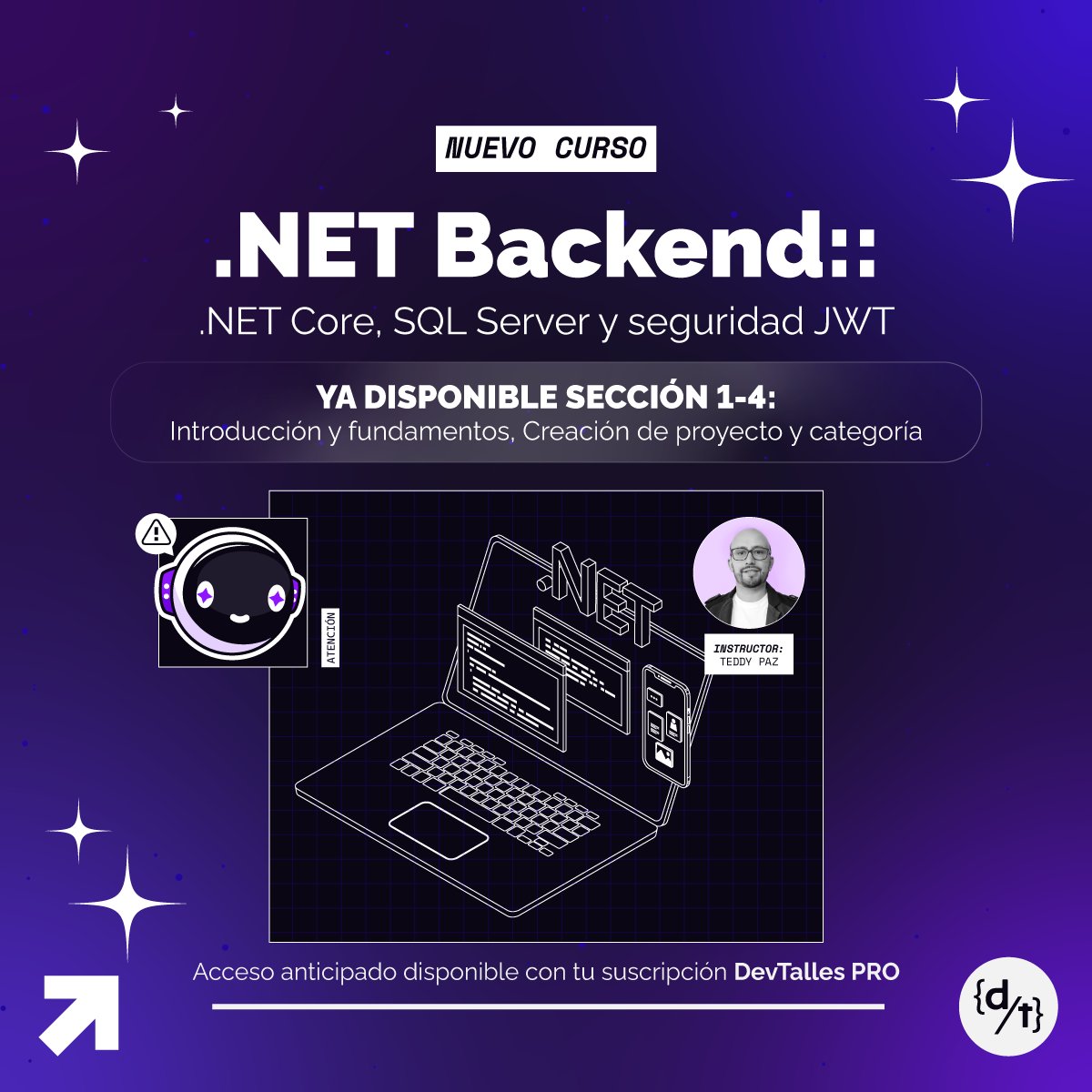 DevTalles's tweet photo. #⃣  ¡NUEVO ACCESO ANTICIPADO: #puntoNET Backend, SQLserver y JWT!

🖥️ Disponibles 4 secciones del nuevo curso, ¡Anunciaremos más lecciones en cuanto estén listas!

🚀 Accede como #BetaTester en tu portal con una Suscripción #DevTallesPRO activa, o desde:
👉🏻https://t.co/eqUF5Z0GFp https://t.co/7nKRvZUwmp