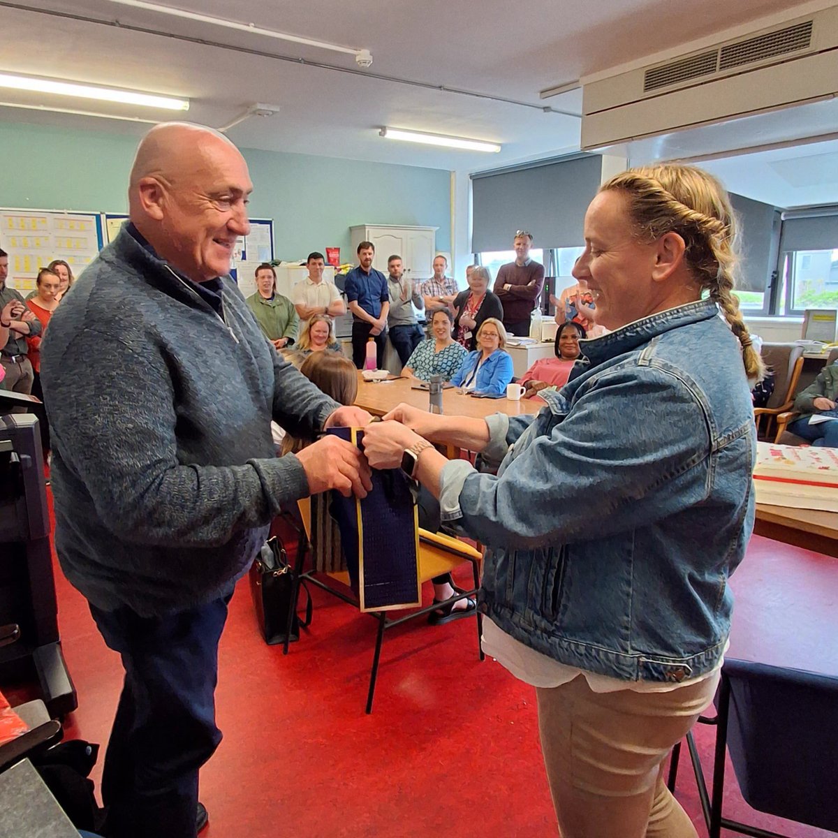 EnnisCC's tweet photo. Today our staff congregated to say farewell to our colleague Mr Joe Lynch, after forty two years years in education. We wish Joe every health and happiness in his retirement. https://t.co/Upff70HOtV