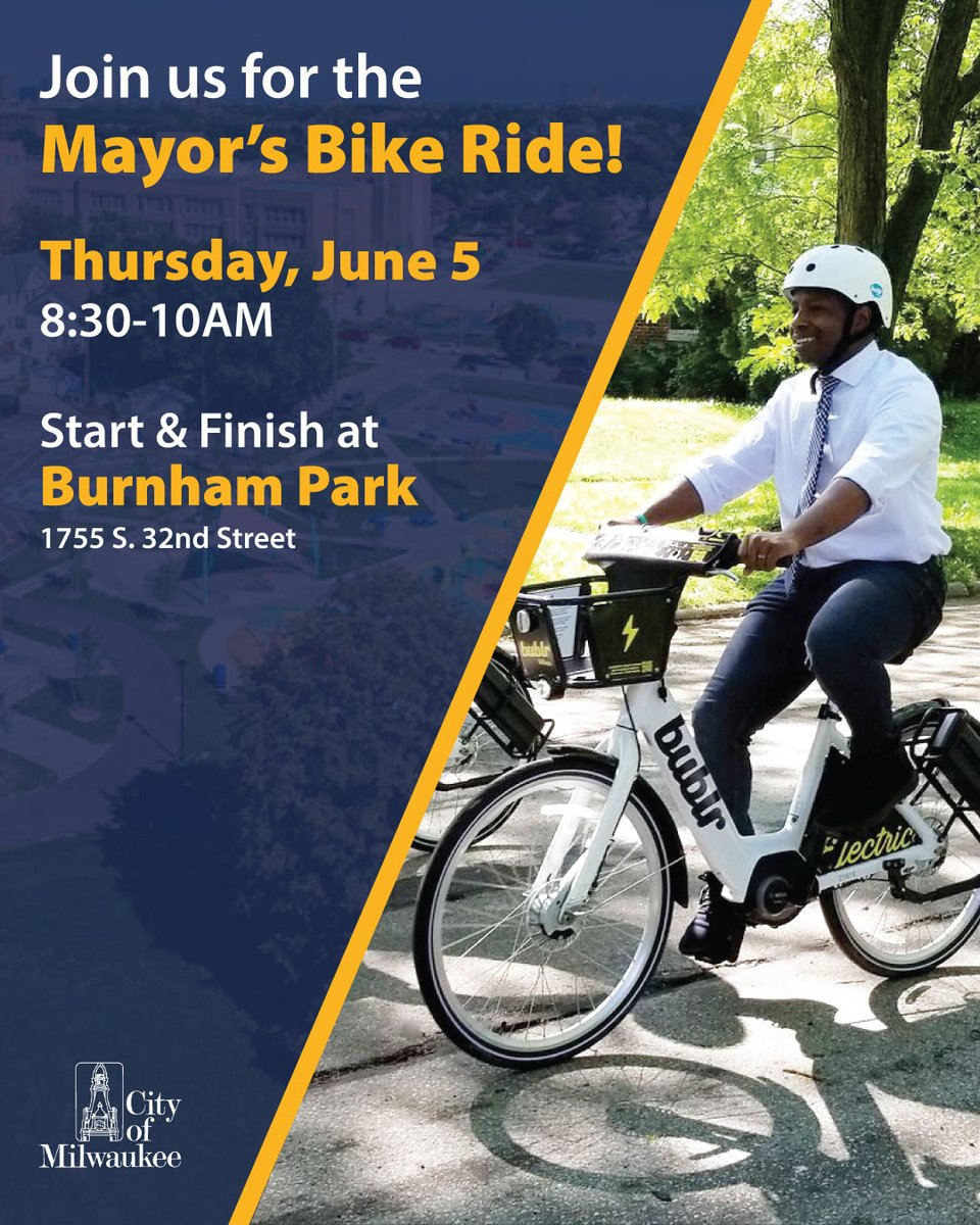 Join the City of Milwaukee in celebrating Wisconsin Bike Week with the Mayor’s Bike Ride on Thursday, June 5! The five-mile, morning ride will begin and end at Burnham Park, and will ride through recently completed City projects.