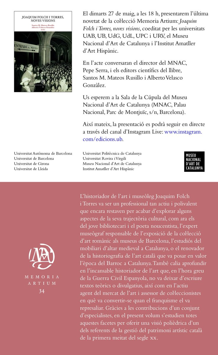 Santos M. Mateos (@santosmmateos) on Twitter photo Si voleu compartir amb nosaltres l’homenatge a Joaquim Folch i Torres que hem fet en forma de llibre col•lectiu, esteu totes convidades el proper dimarts 27 de maig a la Sala de la Cúpula del <a href="/MuseuNac_Cat/">Museu Nacional d'Art de Catalunya | MNAC</a>.
Un homenot com ‘Folki’ s’ho va ben guanyar! Si voleu compartir amb nosaltres l’homenatge a Joaquim Folch i Torres que hem fet en forma de llibre col•lectiu, esteu totes convidades el proper dimarts 27 de maig a la Sala de la Cúpula del <a href="/MuseuNac_Cat/">Museu Nacional d'Art de Catalunya | MNAC</a>.
Un homenot com ‘Folki’ s’ho va ben guanyar!