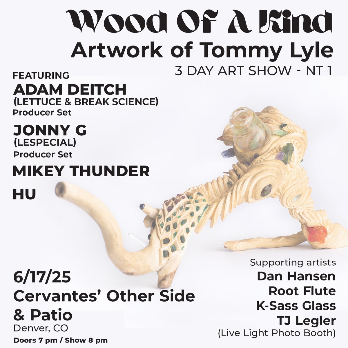 Coming soon! Wood of a Kind - Artwork of Tommy Lyle featuring Adam Deitch (Lettuce &amp; Break Science) Producer Set, Jonny G (Lespecial) Producer Set, Mikey Thunder, and Hu on June 17th. Tickets on sale now!

Tix: etix.com/ticket/p/86376…