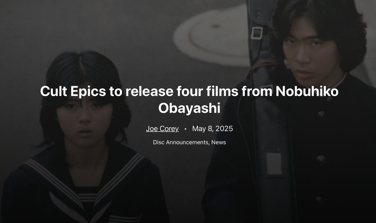 "Nobuhiko Obayashi is best known for his film House that has achieved cult status over the decades. Now four of his film that feature teenage characters will be coming to North America thanks to Cult Epics" Read more here including US screening venues: insidepulse.com/2025/05/08/cul…