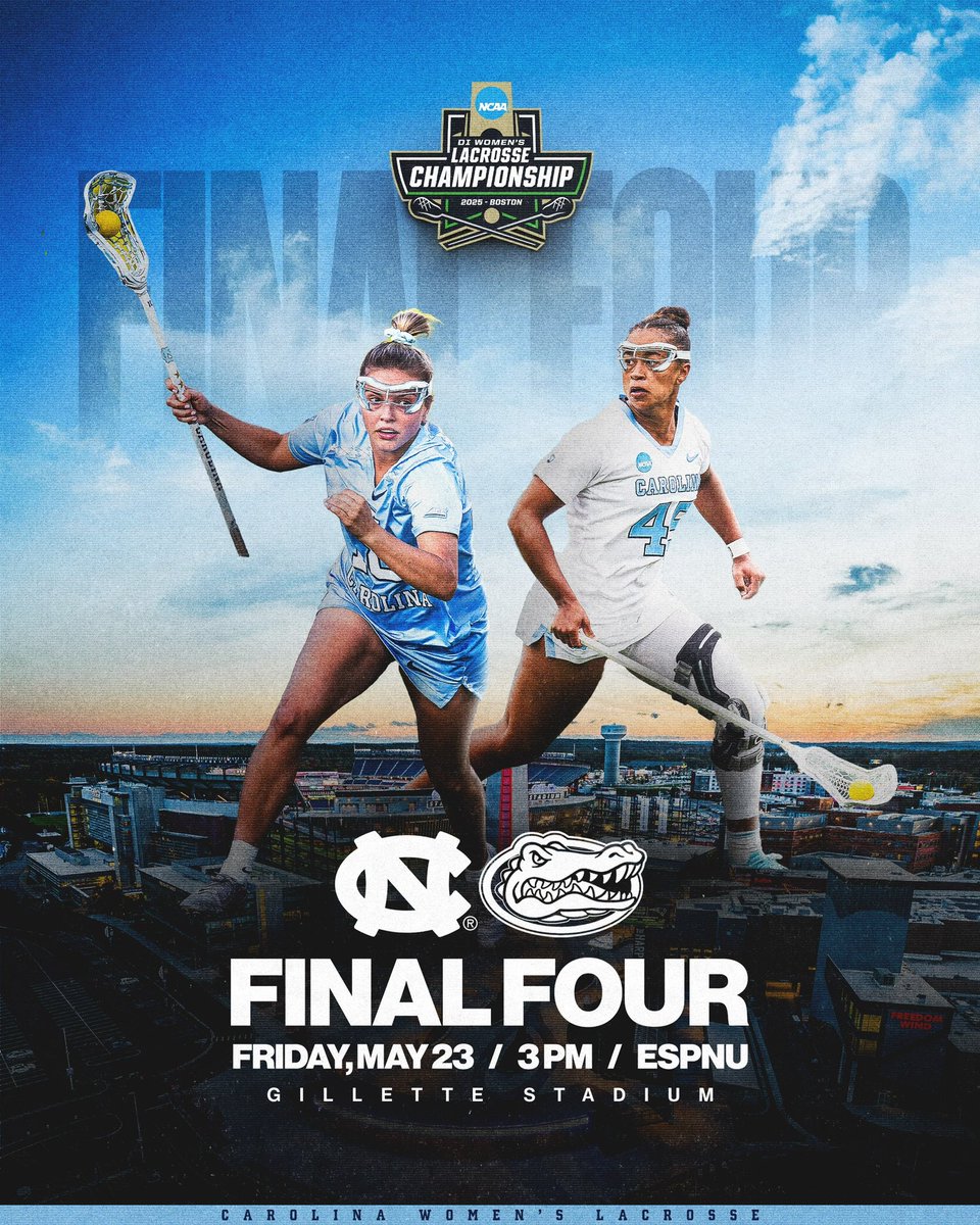 Final Four on deck 🐏

🆚 Florida
🗓️ Friday, May 23
⏰ 3 pm
📍 Gillette Stadium
📺 ESPNU
🎟️ bit.ly/434czBc