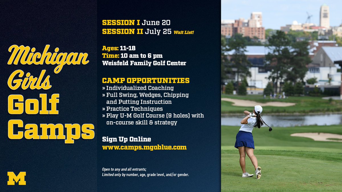 Our July session may have a WAIT LIST, however, a few spots are remaining for our June camp! Sign up today to reserve your spot --&gt; camps.mgoblue.com/womensgolf

#GoBlue #girlsgolf #golfcamp