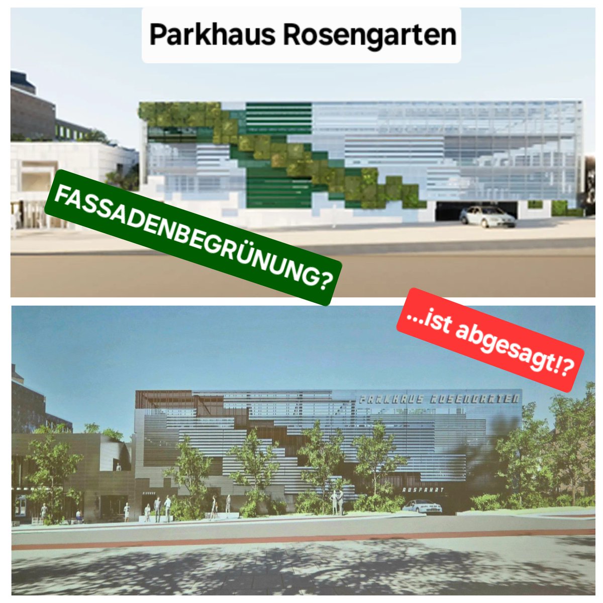 BlogWedel's tweet photo. Für das Parkhaus am Rosengarten soll auf die grüne Fassade verzichtet werden. 
Angeblich sei das Risiko an der Südseite des Gebäudes zu groß, dass die Begrünung abstirbt. 
Bei anderen Projekten ist die Südseite ist nach einer kurzen Rechnerche aber  nie ein Problem gewesen. > https://t.co/41iW3HBMdb