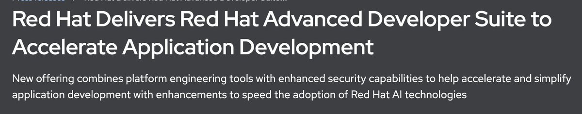 openshift's tweet photo. Top priorities today? #Devproductivity, #appsecurity, #AI. So great news: Our new @RedHat #AdvancedDeveloperSuite combines #platformengineering tools w/enhanced #security capabilities to help speed & simplify #AppDev & adoption of #RedHat AI: https://t.co/i68LWlmknd. #RHSummit https://t.co/TOvYSe7IlK