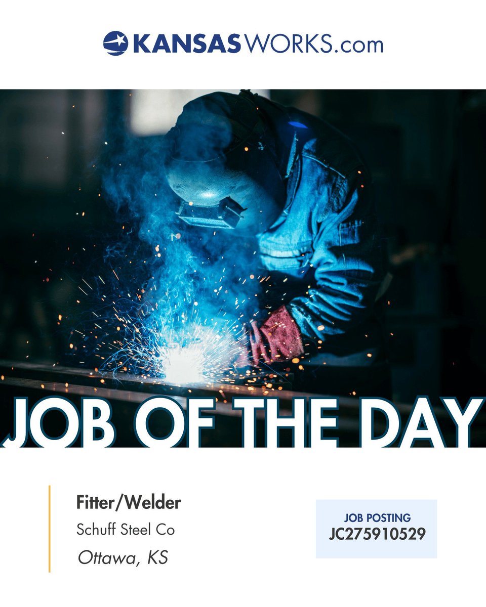 Schuff Steel Co in Ottawa is looking to hire a Fitter/Welder to assemble, fit and weld structural materials with precision and safety in mind. Log in to kansasworks.com today and search for keyword JC275910529 for more information!

#KANSASWORKS #JobOfTheDay #NowHiring