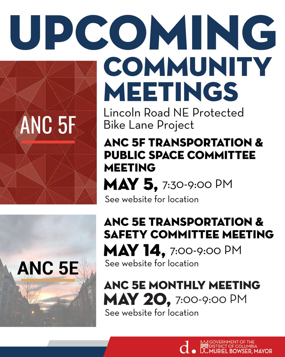 DDOT DC (@ddotdc) on Twitter photo Want to learn more about the Lincoln Road NE Protected Bike Lane project? Join the #DDOTDC bike lane project team tonight at <a href="/anc5edc/">Advisory Neighborhood Commission 5E</a> for updates.
Check out the project website 👉🔗 bit.ly/3H4jtxI to get caught up before the discussion. See you there! Want to learn more about the Lincoln Road NE Protected Bike Lane project? Join the #DDOTDC bike lane project team tonight at <a href="/anc5edc/">Advisory Neighborhood Commission 5E</a> for updates.
Check out the project website 👉🔗 bit.ly/3H4jtxI to get caught up before the discussion. See you there!