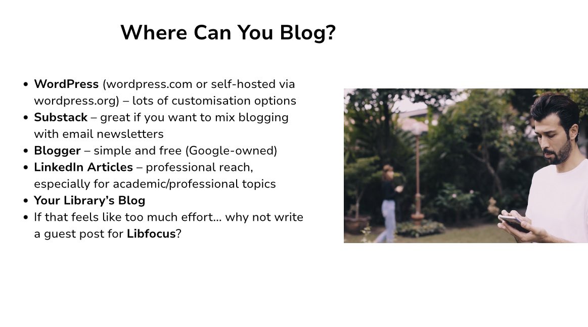 Martin takes a closer look at some platforms that LIS professionals can use for blogging. #CDGASLWriting2025