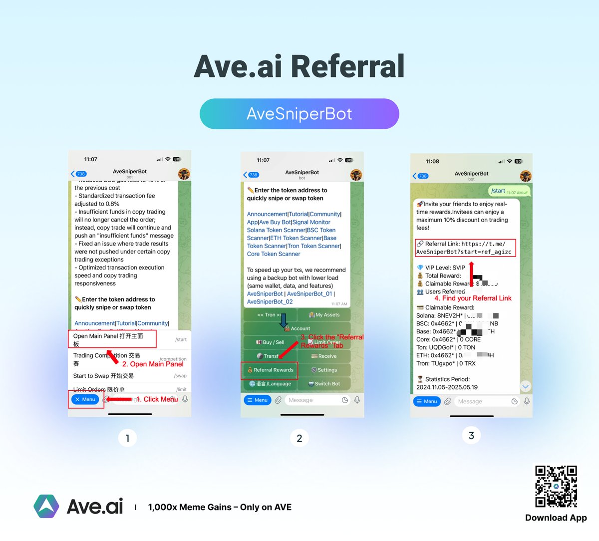 AveaiGlobal's tweet photo. Get your https://t.co/iutiRTwD84 referral link in seconds via Telegram Bot: https://t.co/M7rF1GK8xO
Tap "Referral Rewards" and start earning up to 40% commission.
#aveai #ave #avebot #memecoin