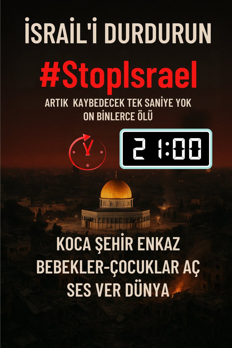 Saat 21:00 tüm dünya #StopIsrael diyecek. Katılıyorum sizde paylaşın.
#SonDakika #gaza