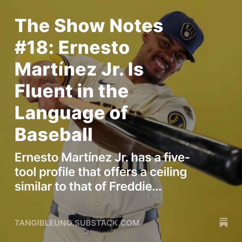 The Show Notes #18: Ernesto Martínez Jr. Is Fluent in the Language of Baseball

tangibleuno.substack.com/p/the-show-not…