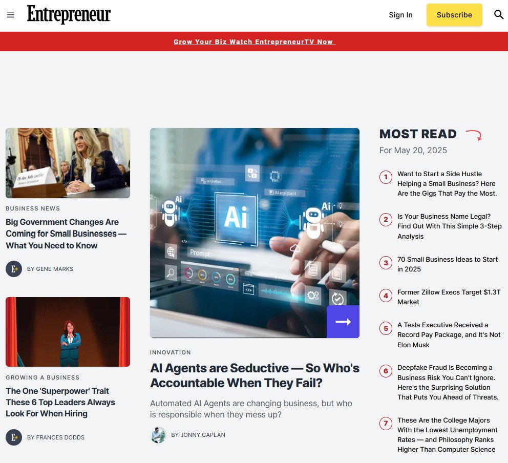 Jonny Caplan (@jonnycaplan) on Twitter photo AI Agents are Seductive - So Who's Accountable When They Fail?
Automated AI Agents are changing business, but who is responsible when they mess up?
By <a href="/JonnyCaplan/">Jonny Caplan</a> 🎗 for <a href="/Entrepreneur/">Entrepreneur</a>
There's a wave of automation sweeping across everything we do. AI agents are being handed AI Agents are Seductive - So Who's Accountable When They Fail?
Automated AI Agents are changing business, but who is responsible when they mess up?
By <a href="/JonnyCaplan/">Jonny Caplan</a> 🎗 for <a href="/Entrepreneur/">Entrepreneur</a>
There's a wave of automation sweeping across everything we do. AI agents are being handed