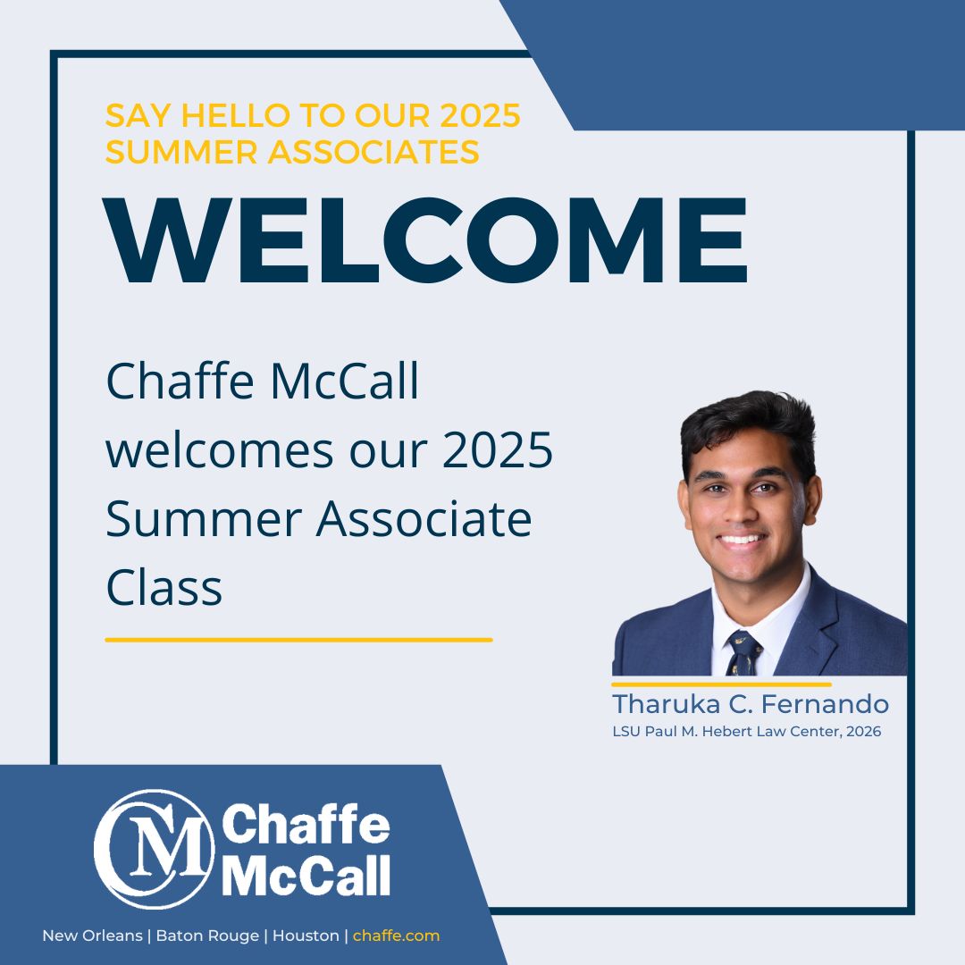 ChaffeMcCall's tweet photo. We’re excited to welcome Chaffe McCall 2025 Summer Associate,  Tharuka Fernando. a J.D. Candidate (2026) at LSU Law Center, where he serves as VP of the Student Bar Association, a member of the Journal of Energy Law and Resources, and Barristers Bowl Athlete. https://t.co/IMrOTDneE1