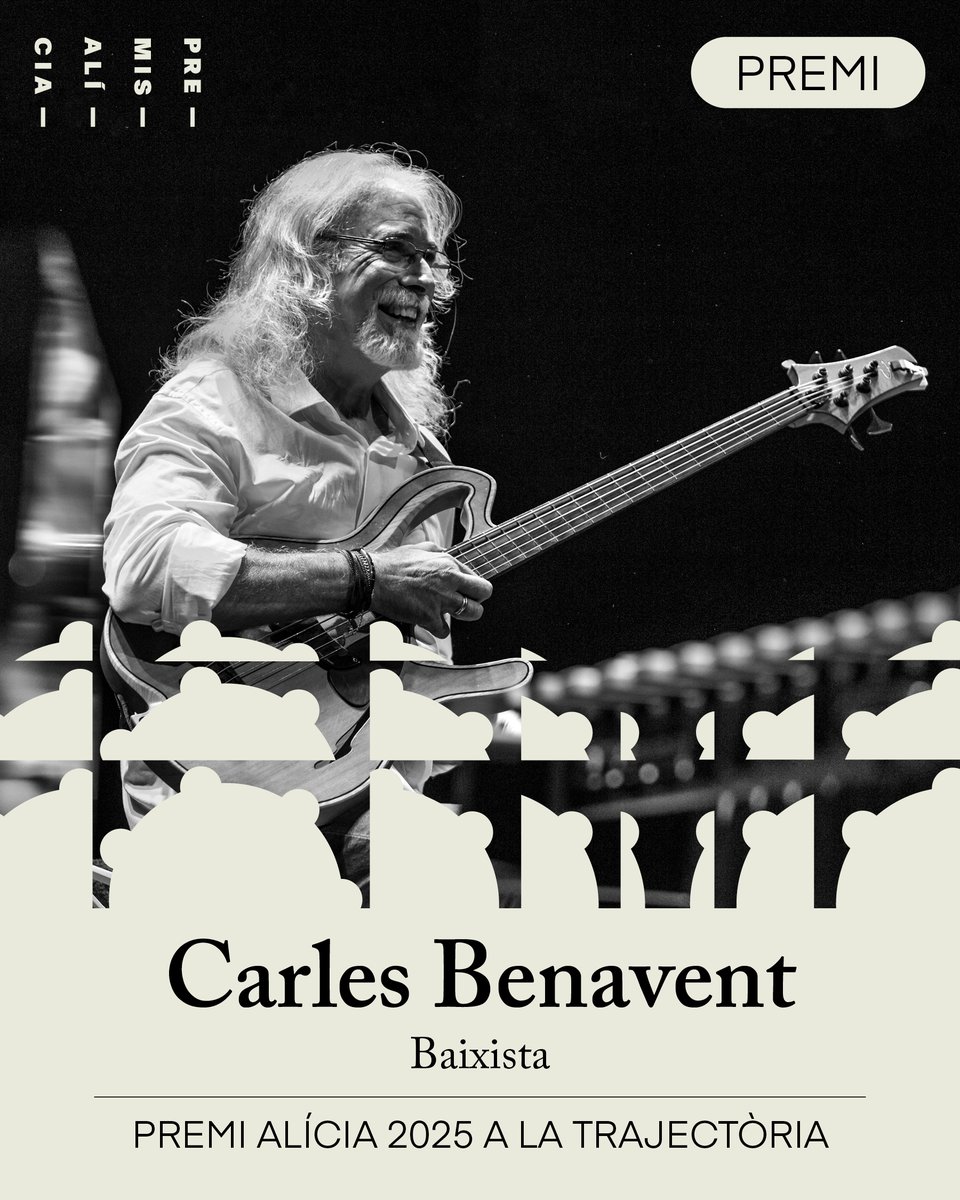 Carles Benavent rep el Premi Trajectòria dels Alícia 2025.

El baixista ha creat un estil inconfusible on el jazz i el flamenc conflueixen per un mateix camí. Col·laborant amb artistes com Paco de Lucía, ha redefinit l'estètica del flamenc amb el baix elèctric.

#PremisAlícia2025