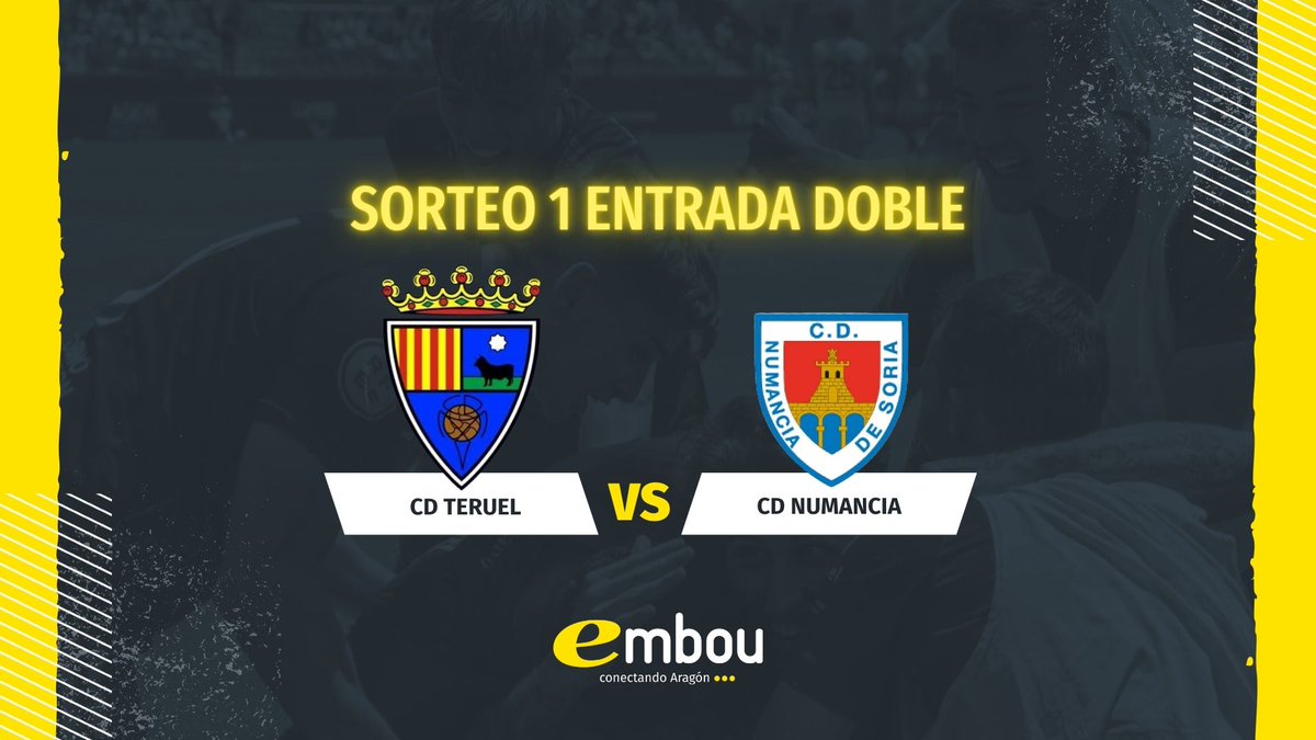 embou_com's tweet photo. ⚽️ ¡NUEVO SORTEO! ⚽️

De una entrada doble para ver este sábado a nuestros chicos del @TeruelCd jugarse el Play Off de ascenso a primera Ref 🆚 @cdnumancia

¿Te vienes a vivirlo en directo?  
👉🏼 Dale RT  
👉🏼 Síguenos  
👉🏼 Comenta con quién irías a este partidazo  

Tienes hasta el jueves a las 23:59h para participar. El viernes anunciamos al ganador/a. ¡Suerte!🍀🤞

#TeruelNumancia