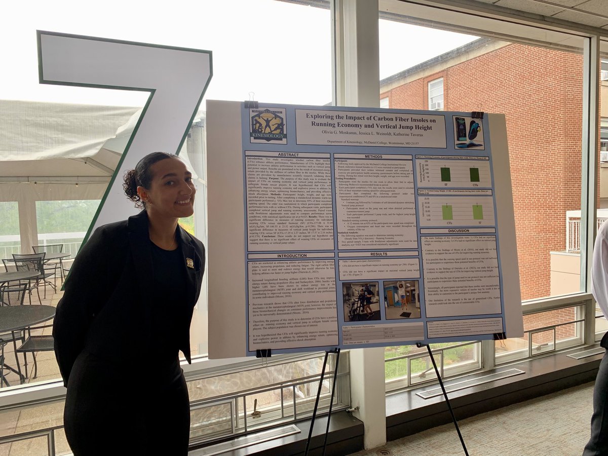 McDaniel_VB's tweet photo. End of the semester means the Academic Symposium! Congrats to senior Kathy Taveras and her research on carbon fiber insoles.

#getonthehill #gtvb #team #mcdanielvolleyball #mcdaniel #d3volleyball @mcdanielcollege @mcdanielsports https://t.co/ACLfQzO2U5