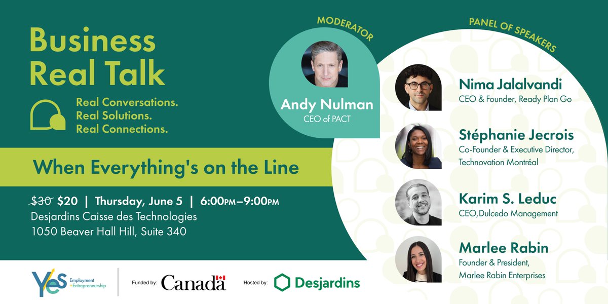 🚨 EARLY BIRD ALERT: $20 tix end May 22!
🎤 Real talk. Real decisions. Real growth.
📍 Montreal | 🗓️ June 5 | 🕕 6–9 PM
🎟️ tinyurl.com/bddbrxne
#BusinessRealTalk #MontrealEvents