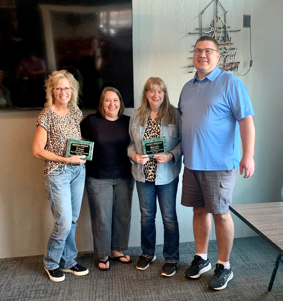 Well done 💗 
Clayton Ridge Education Association President Nicole DeGidio and Vice-President, Rick Kolbet, honored retiring members, Brenda Herman, left,  (17 years) and Kathy Connelly, right, (48 years) and the annual spring appreciation dinner.
