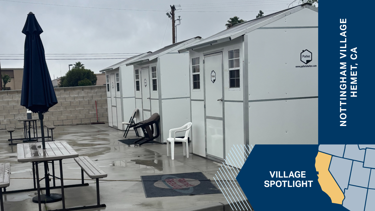 Shining a light on Marv Nottingham Village in Hemet, CA

Operated by Valley Restart Shelter, this site includes our S1 shelters and supports Veterans and Seniors experiencing homelessness.

Recently renamed in honor of a dedicated team member — thank you for your incredible work!