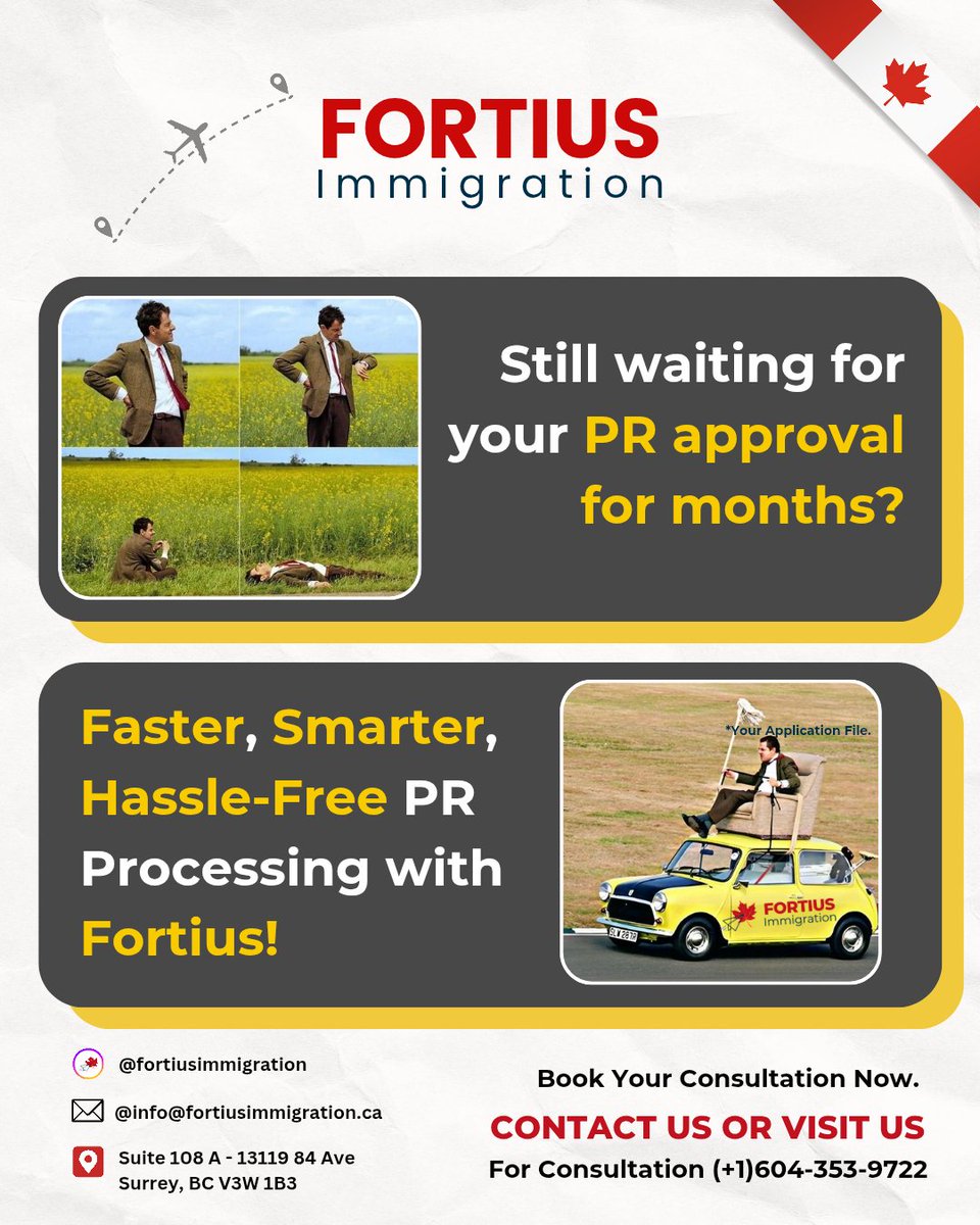 Fortiusimmi's tweet photo. Tired of Endless PR Delays in Canada?
You're not alone! Many get stuck in the waiting game — but not our clients!

Why wait in the queue?

DM us today or Call +1-604-353-9722 
#CanadaPR #ImmigrationExperts #ExpressEntry2025 #FortiusImmigration #PRConsultantsCanada #SpousalVisa https://t.co/R8PGR9il5F