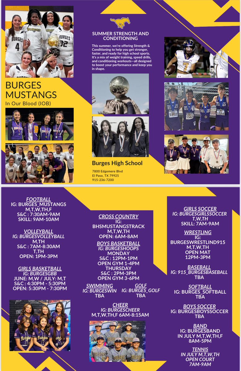 Bernie Luna (@coachbernieluna) on Twitter photo Here are the times for Burges Summer workouts.
<a href="/kmericks1/">BurgesHS_KErickson</a> <a href="/jason_yturralde/">Jason Yturralde</a> <a href="/Burges_Mustangs/">Burges_Mustangs</a> <a href="/BurgesMustang/">Burges Mustangs</a> <a href="/elbigfred/">Coach Freddy Gonzalez</a> <a href="/CoachAdrian6607/">Adrian Herrera</a> @Mr_Olivas22 <a href="/HartleyCanes/">Hartley Hurricanes Football</a> & MacAthur Here are the times for Burges Summer workouts.
<a href="/kmericks1/">BurgesHS_KErickson</a> <a href="/jason_yturralde/">Jason Yturralde</a> <a href="/Burges_Mustangs/">Burges_Mustangs</a> <a href="/BurgesMustang/">Burges Mustangs</a> <a href="/elbigfred/">Coach Freddy Gonzalez</a> <a href="/CoachAdrian6607/">Adrian Herrera</a> @Mr_Olivas22 <a href="/HartleyCanes/">Hartley Hurricanes Football</a> & MacAthur