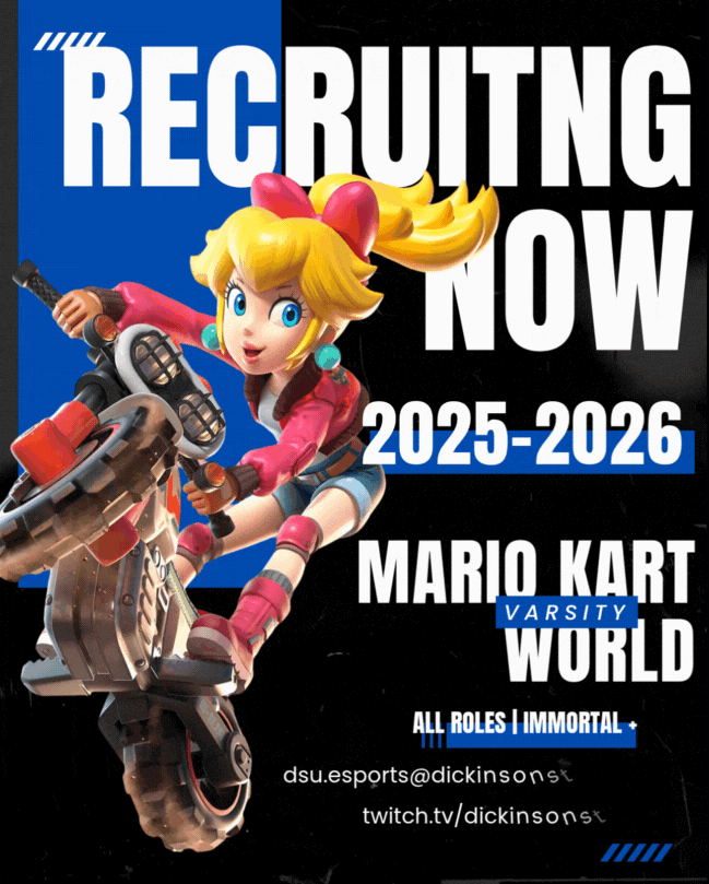 Get revv'd up for our newest offering!

DSU Esports is branching into Mario Kart, starting in the 2025-2026 school year, with scholarships available! Want to pioneer this new era? Head to bluehawkesports.com or email the contact on screen for more! #hawksareup