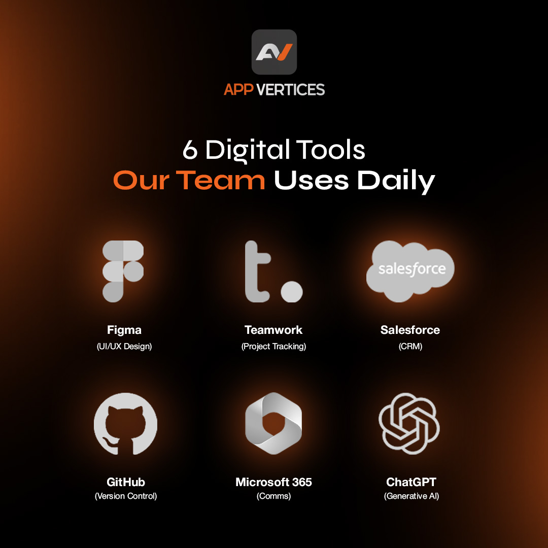 appvertices's tweet image. From brainstorming to delivery, these are the tools our dev and design teams swear by. Are they in your stack yet?

#WebDesign #WebsiteChecklist #UXBasics #SiteSpeed #SecureWeb #WebTrends #AppVertices #AppVerticesLLC