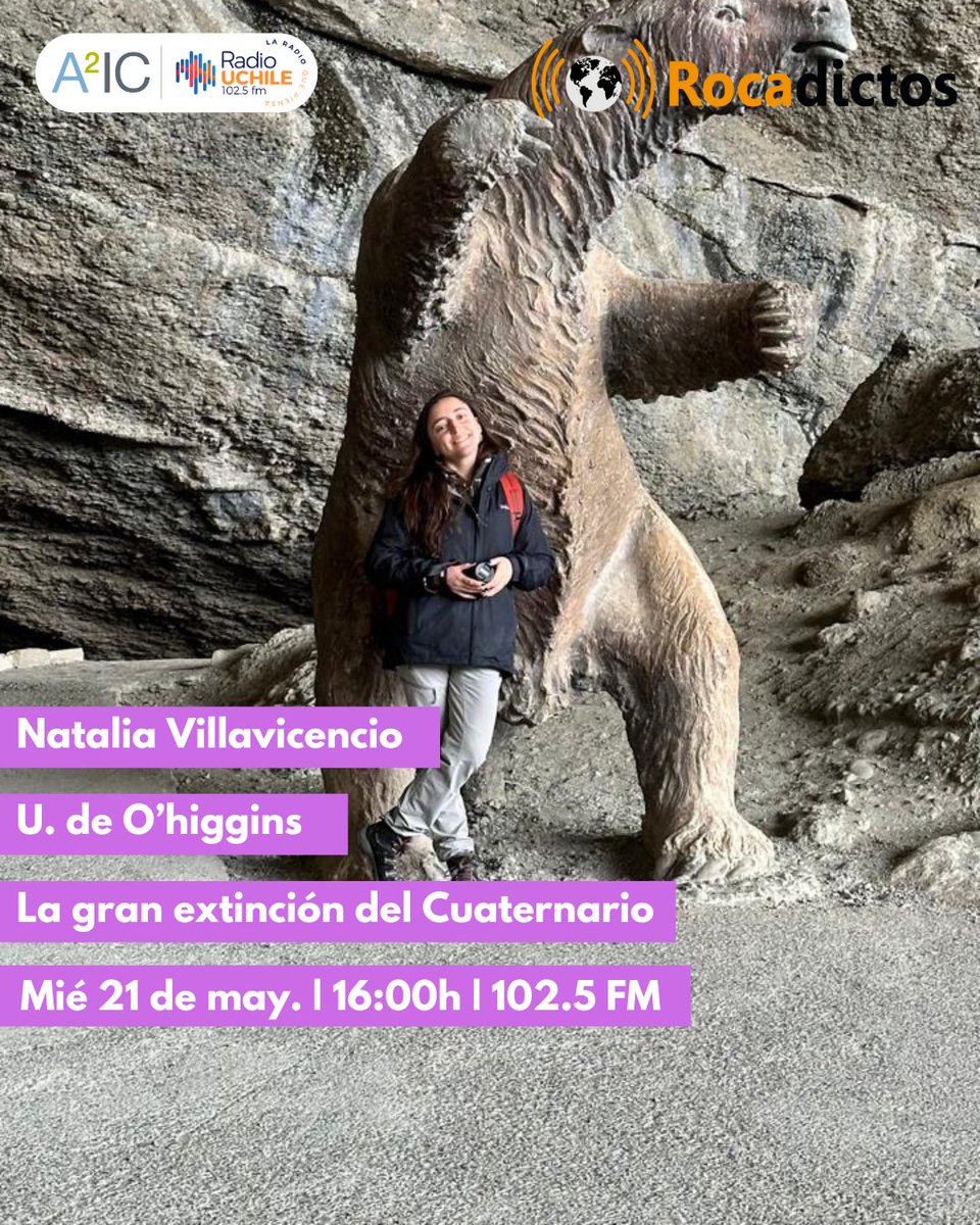 🔴MAÑANA: La Dra. Natalia Villavicencio (<a href="/uohiggins/">Universidad de O'Higgins</a>) estudia los ecosistemas del pasado y en este #ROCADICTOS nos hablará de la gran extinción del Cuaternario. ¡Sintoniza nuestro programa!

🗓️21/05
⏰16:00h
🎙️102.5 FM
➡️radio.uchile.cl