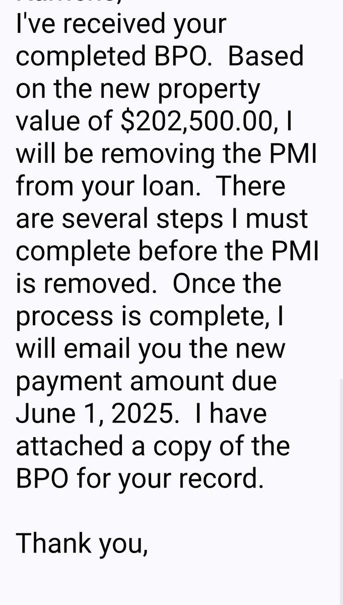 Very exciting news. Getting my PMI dropped and seeing how much more equity I have in my house put me in good spirits. #mortgage