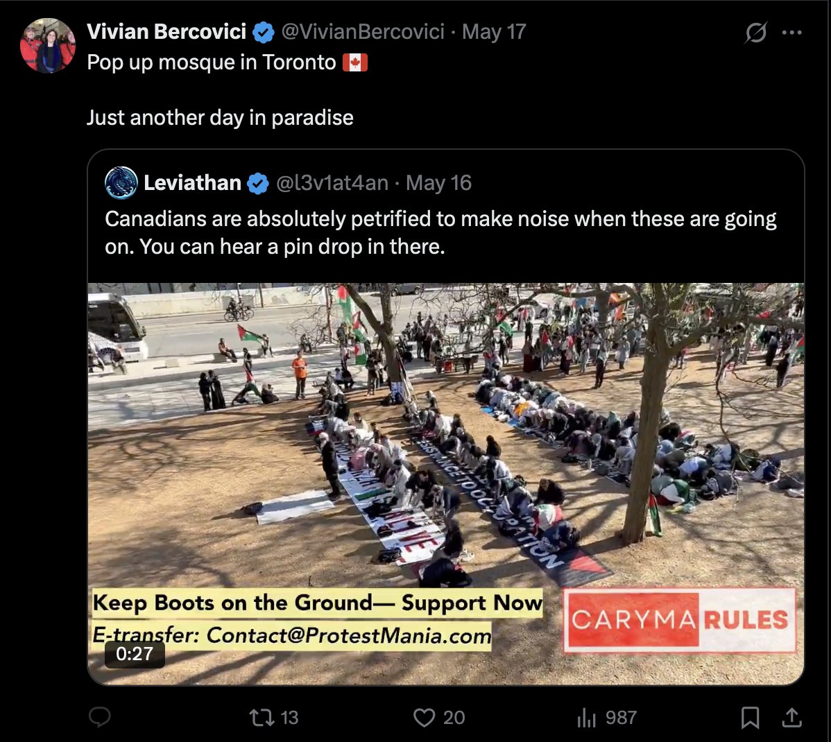 I'm back on the job, and this piece of propaganda piqued my interest.

The National Post discloses in the piece that Rob Roberts -- its EDITOR IN CHIEF -- is in Israel on the dime of the Exigent Foundation.

Here's some GROSS recent posts/reposts from that org's top dogs: