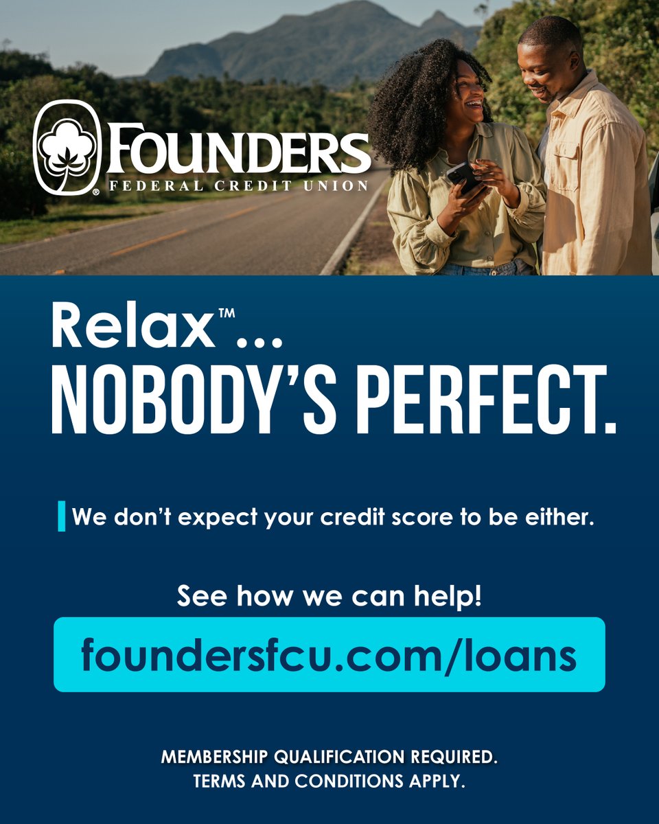 Good people aren’t defined by credit scores. If you’re ready to move forward with your financial goals, we’ve got your back—with loan solutions that understand real life. Visit foundersfcu.com/loans or an office near you to learn more today!
