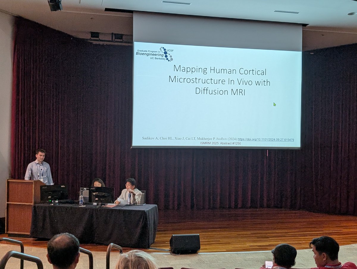 Pratik Mukherjee (@pratikmukhmdphd) on Twitter photo A belated congrats to Amir Sadikov, PhD candidate at <a href="/UCSF_BTS/">UCSF Bioengineering & Therapeutic Sciences</a> and <a href="/BerkeleyBioE/">Berkeley Bioengineer</a>, for his #ISMRM2025 presentation on "Mapping Human Cortical Microstructure In Vivo with Diffusion MRI", which was awarded the Summa Cum Laude Merit Award and was an AMPC Selected Abstract! A belated congrats to Amir Sadikov, PhD candidate at <a href="/UCSF_BTS/">UCSF Bioengineering & Therapeutic Sciences</a> and <a href="/BerkeleyBioE/">Berkeley Bioengineer</a>, for his #ISMRM2025 presentation on "Mapping Human Cortical Microstructure In Vivo with Diffusion MRI", which was awarded the Summa Cum Laude Merit Award and was an AMPC Selected Abstract!