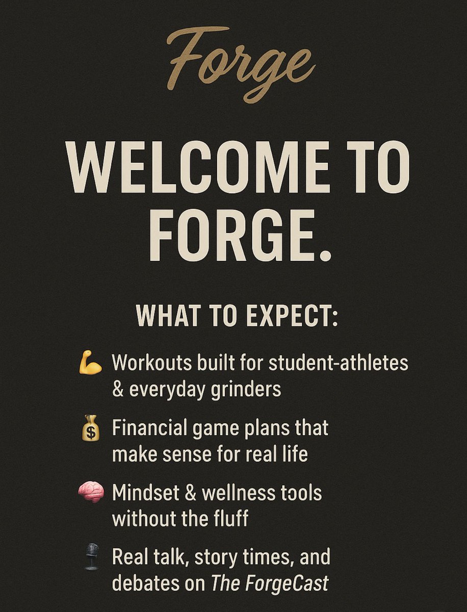 Forgedcast's tweet photo. Welcome to FORGE.

This isn’t just a brand it’s a blueprint. We’re here to help YOU level up through discipline, style, financial knowledge, and real conversations. Whether you’re in the gym, chasing goals, or figuring life out Forge is for you. Built, not bought.

#StayForged https://t.co/f4F5cAB1r1
